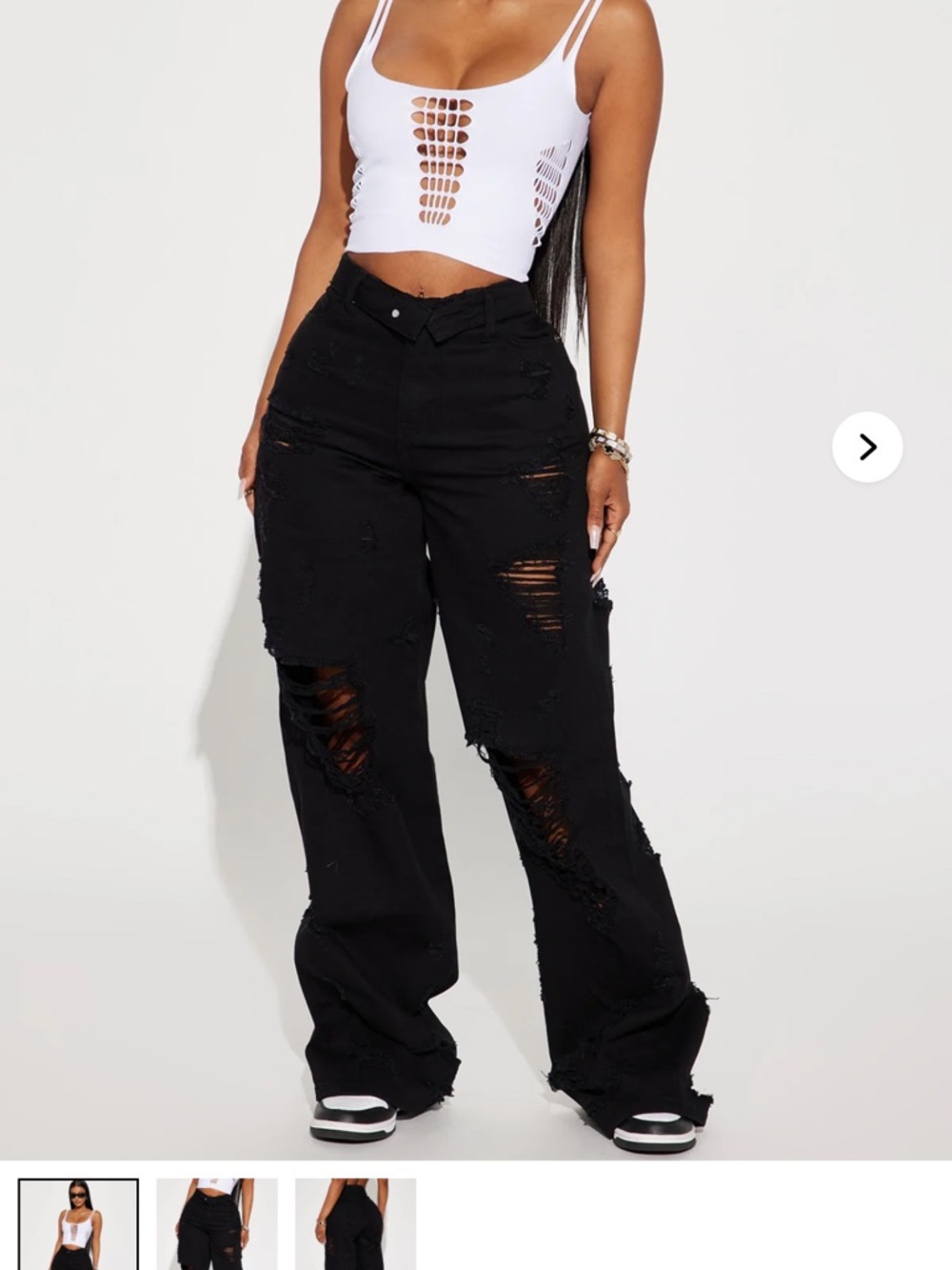 High-Rise Distressed Wide-Leg Jeans - Black